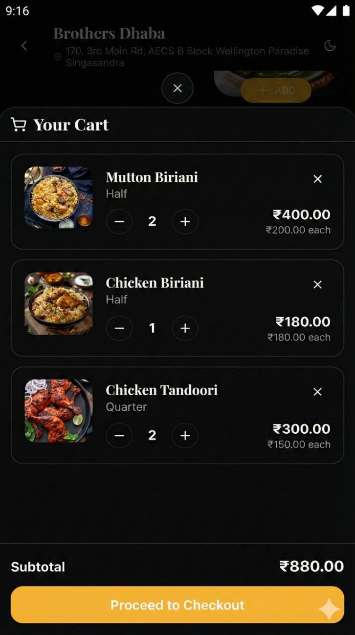 Order placement interface